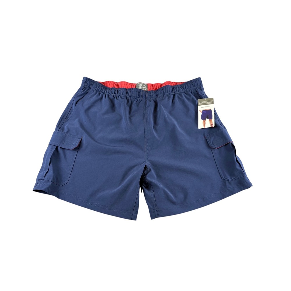 Berkley Jensen Mens Navy Blue Cargo‎ Swim Shorts Elastic Waist XL